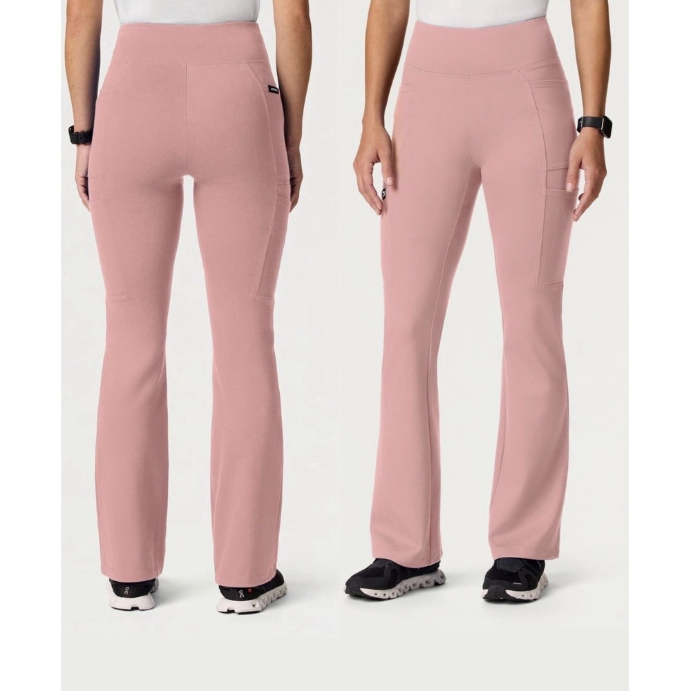 Jaanuu Womens Cargo Leggings Scrub Pants Size Small Pink Flare Leg Utility Y2K